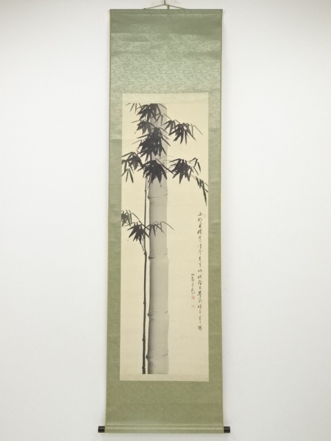 JAPANESE HANGING SCROLL / HAND PAINTED / BAMBOO / BY SEIKAKU TAKAGI